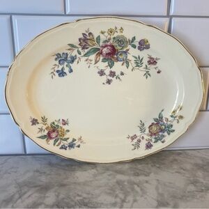 Vintage Floral Oval Serving Platter Gold Rim Cottagecore Table Decor 12x8
